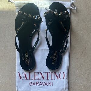 Valentino Garavani Black Sandals with Gold Studs